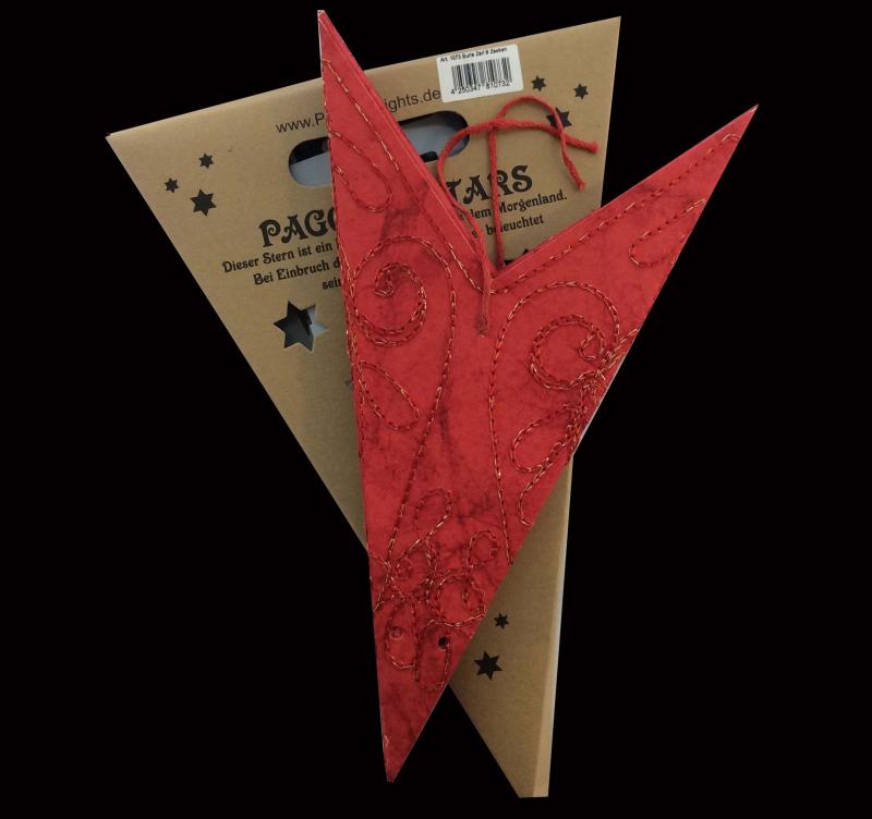 Suria Zari Batik rot - Faltbarer Leuchtstern, Weihnachtsstern aus Papier mit 9 Zacken, 60 cm